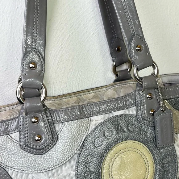 COACH F19042 Patent Leather Canvas Jacquard Logo Monogram Tote Bag Purse - Picture 4 of 16